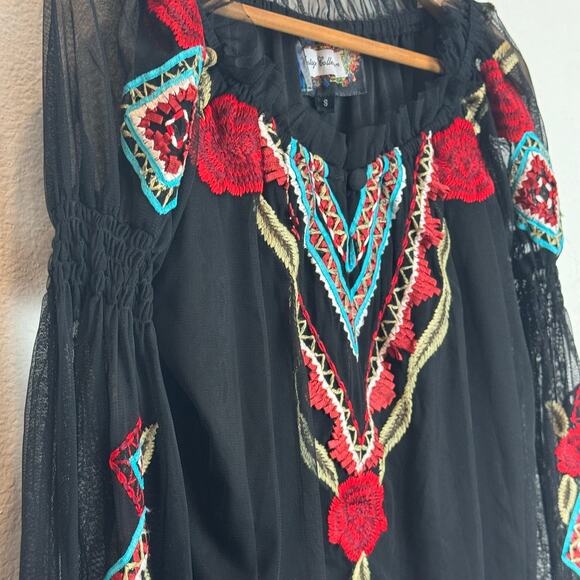 Vintage Collection Blouse Womens Small Embroidered Boho Tunic Top Festival Black - Picture 5 of 16
